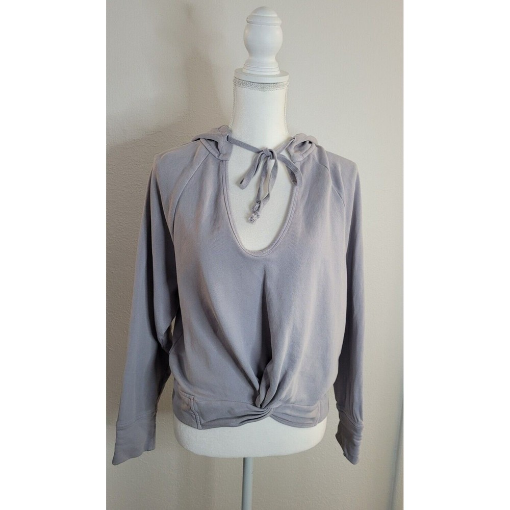 Fabletics Womens Small Sydney Twist Front Hoodie Sweatshirt Grey Athleisure EUC